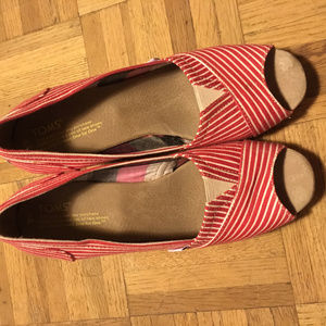 Tom's Peep Toe Canvas Wedges